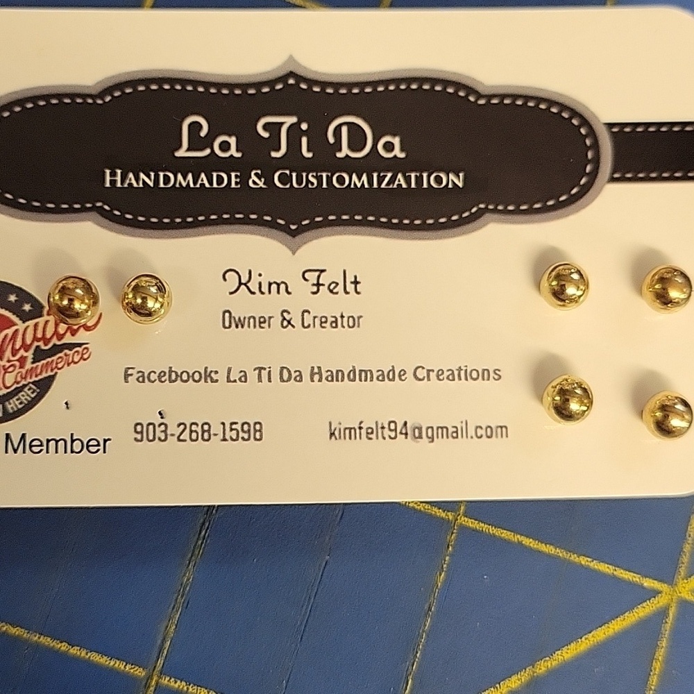 Gold Tone Ball Stud Earrings Set of 3 Pairs